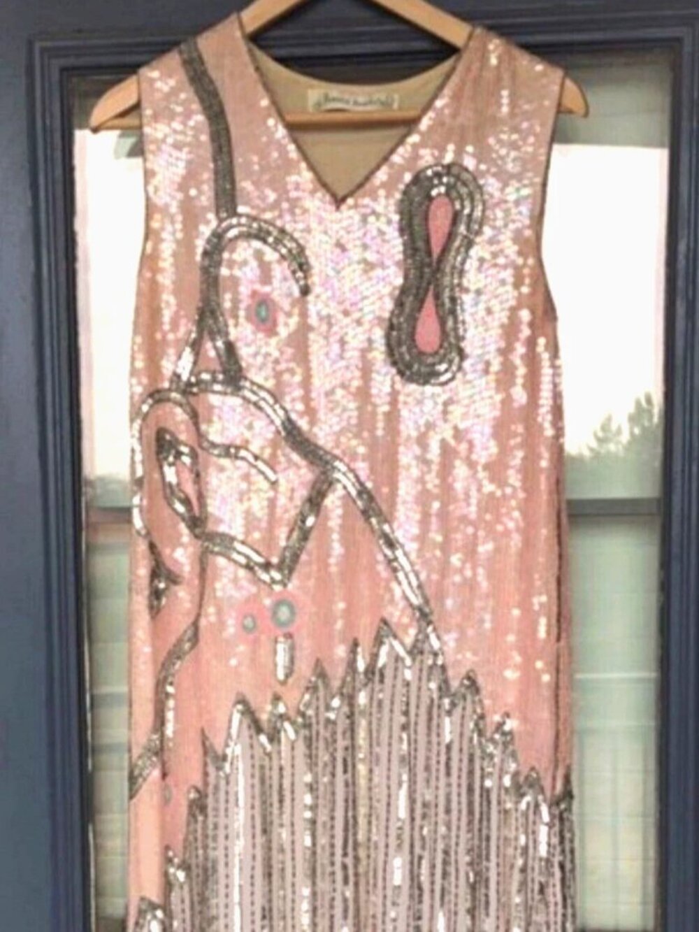 VTG Howard Hearstfied 100% Silk Hand-Beaded Sequin Fringe OOAK Cocktail Dress